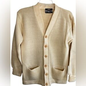 Vintage Cardigan Sweater Acrylic Men's Small Cream Grandpa Grunge Kurt Cobain